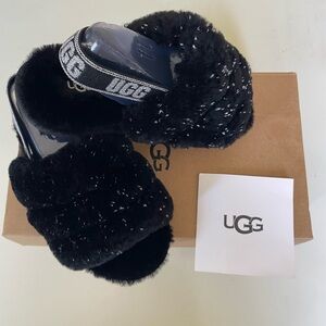 UGG Black Furry Slippers